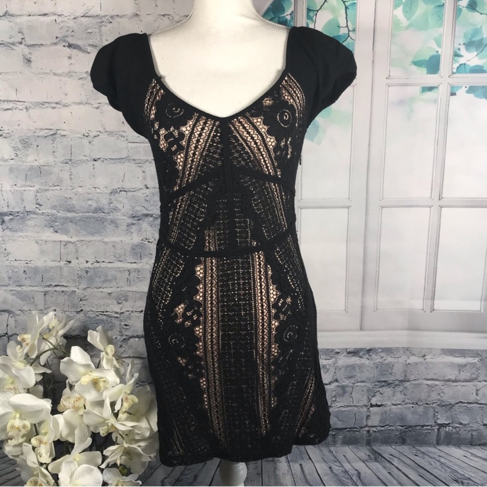 Free People Black and Cream Mini Dress Sz 4